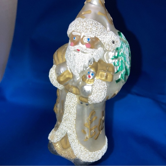 VTG Blown Glass SANTA Father Christmas Ornament CZECH REP St Nicholas gold White - Picture 6 of 11